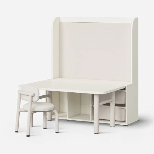 한샘 샘키즈 키즈테이블 스퀘어형+등받이 의자+멀티장 타공판형 세트