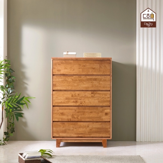 다하미가구  밀리안 고무나무 원목 5단 서랍장 800