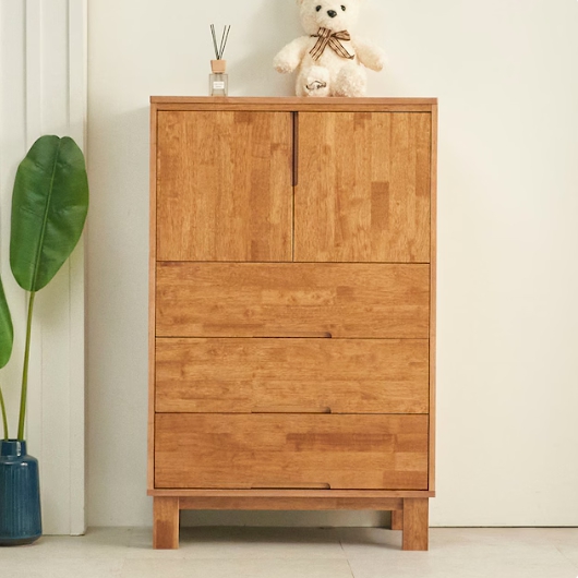 우아미가구 둘시 고무나무 원목 도어형 5단 서랍장 800