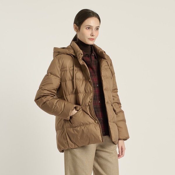 BCBG 여성 후드 탈부착 허리 드로우스트링 다운점퍼 B5D9F801