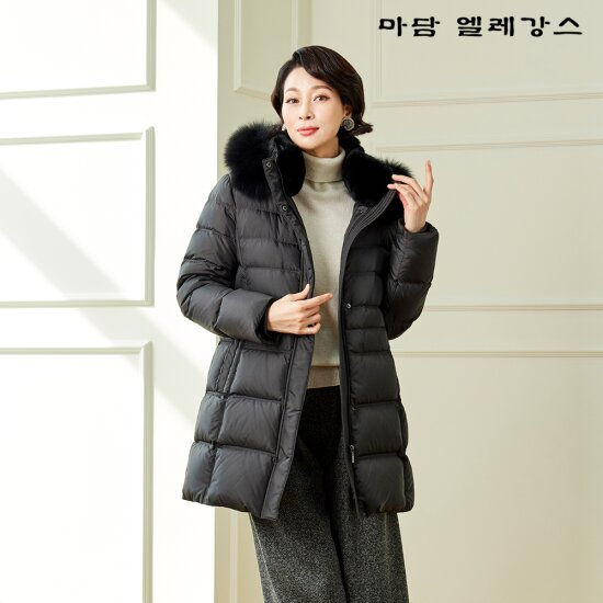 마담엘레강스 여성 줄리안 폭스후드 구스다운 K234CT01