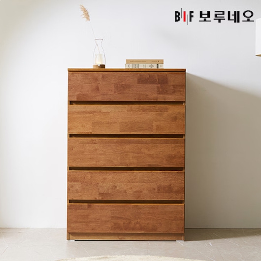 BIF보루네오  앳홈 테드 속깊은 브라우니 원목 5단 광폭 서랍장 400