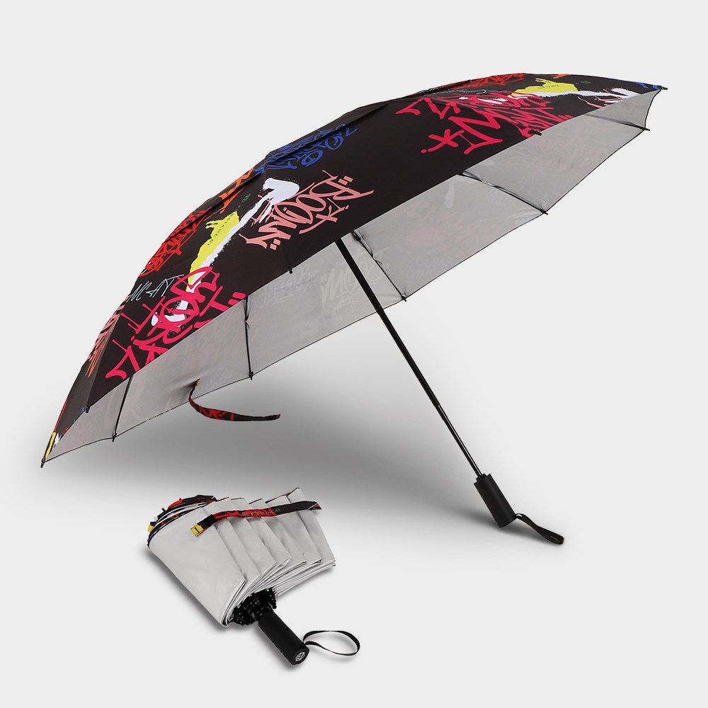 페르시안캣 그래피티 패턴 접이식 자동 암막 골프 우산 블랙 P5FUUM02