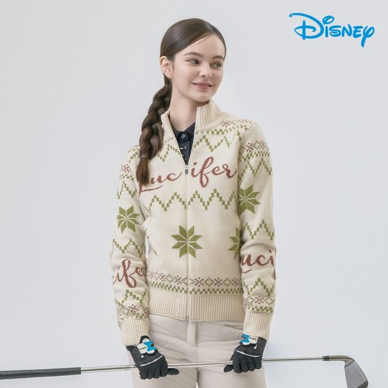 디즈니골프  노르딕 배색 패턴 하프넥 니트 집업 가디건 DP4LKG034