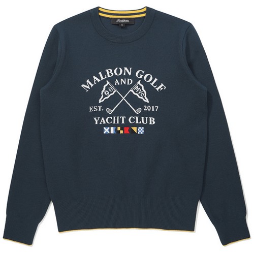 말본골프  이중지 라운드 니트 스웨터 M6122PKT11NVY