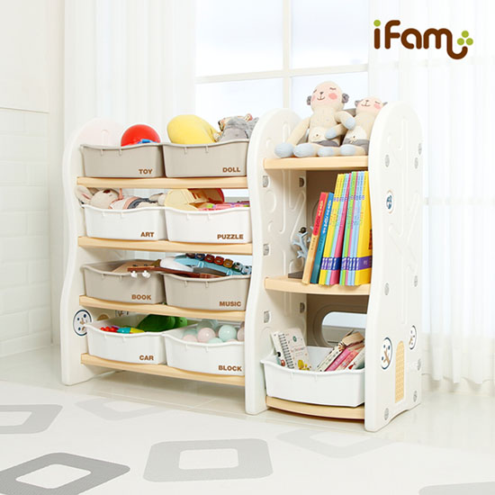 아이팜  디자인 정리함 그레이 (4단 정리함+책장)