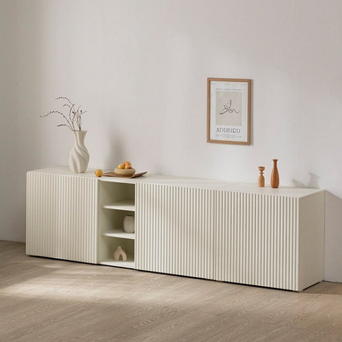 인터데코 화이트 세로결 수납 사이드보드 거실장세트 2100