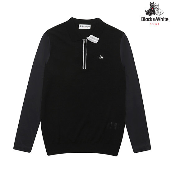 블랙앤화이트  냉감 소매 니트 카라 반집업 2312GAVE