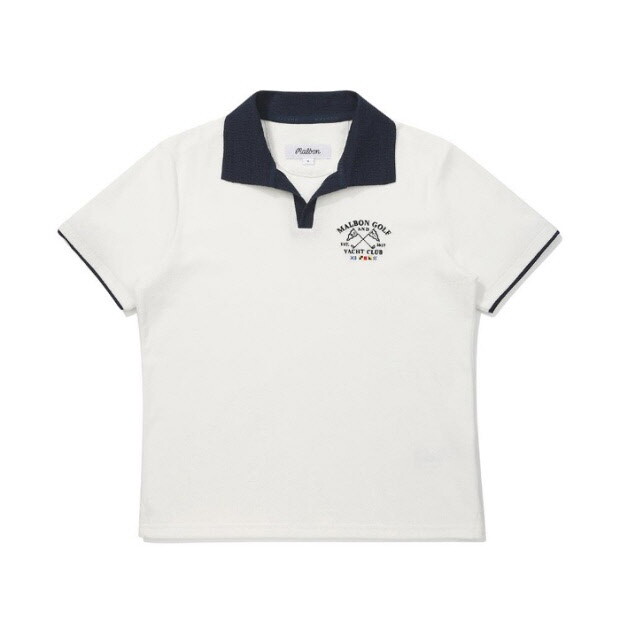 말본골프 반팔티 배색 오픈 카라 티셔츠 M6122PTS12OWT