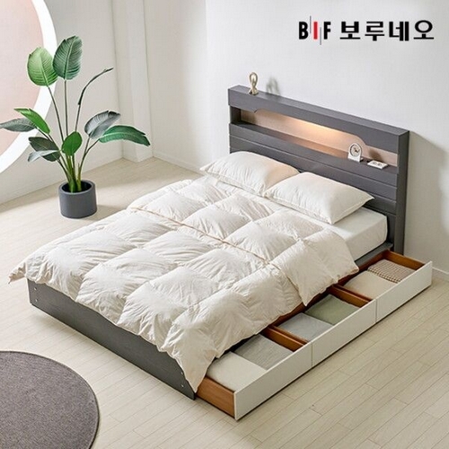 BIF보루네오 앳홈 카리나 넉다운 3단서랍 벙커수납 LED침대 Q