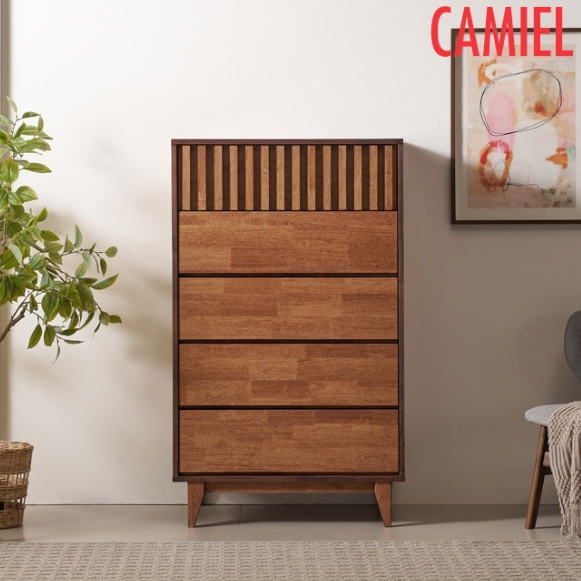 까미엘 마렌2 5단 고무나무 딥월넛 템바 서랍장 800