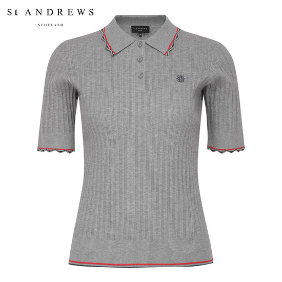 세인트앤드류스 라인 배색 스캘럽 리브 카라 반팔 니트 821F1SR104_MG