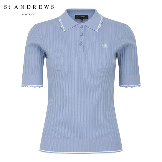 세인트앤드류스 라인 배색 스캘럽 리브 카라 반팔 니트 821F1SR104_BL