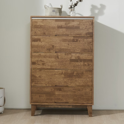 히트가구 G4101 고무나무 원목 5단 서랍장 800