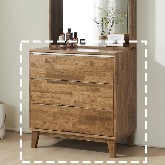 히트가구 G4102 고무나무 원목 3단 서랍장 800