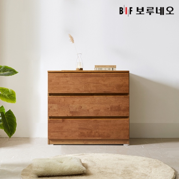 BIF보루네오 앳홈 테드 브라우니 원목 3단 서랍장 800