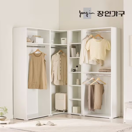 장인가구  클래드 드레스룸 400 선반장 1단 코너장 800 1단 800 2단 행거 세트 2800