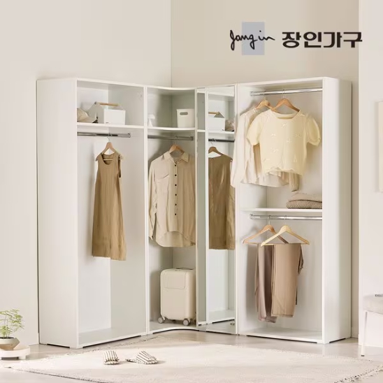 장인가구  클래드 드레스룸 400 거울장 1단 코너장 800 1단 800 2단 행거 세트 2800