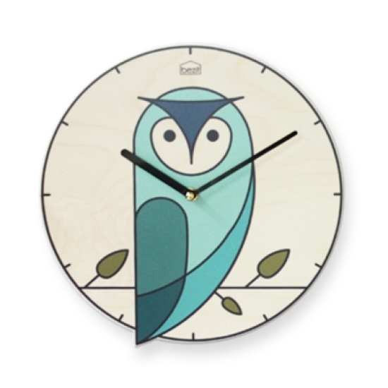 베짓  부자되는 부엉이 무소음 벽시계 (모노블루)