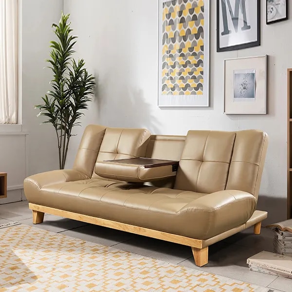 오스본가구 체리 가죽 소파베드 3인용