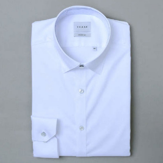 예작 셔츠 남성 스트레치 솔리드 슬림핏 긴소매셔츠 YJ7SBS518WH