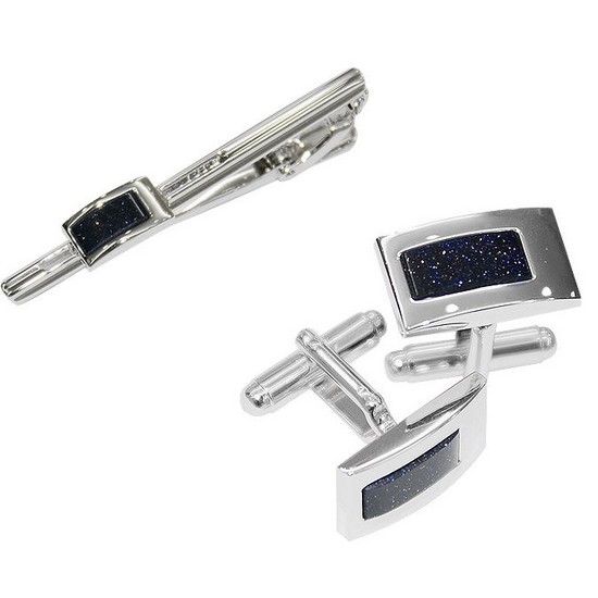엘르 ELLE HOMME 넥타이핀/커프스 세트 블루골드스퀘어