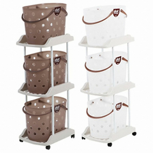 창신리빙  도트 빨래바구니 선반3단 세트