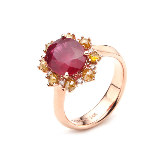 도로시  14K 루비 블라썸 다이아 반지