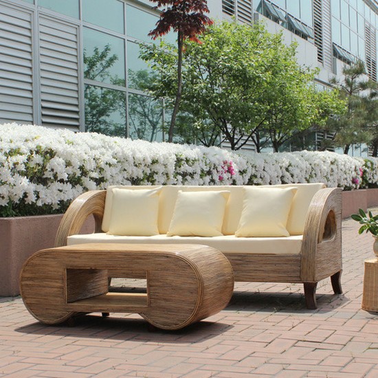 사라방드 몰디브 라운드형 내추럴 라탄소파+테이블 3인용