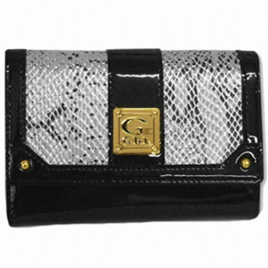지비엘 여성 블랙 애나멜 콤비가죽 중지갑_LW9503