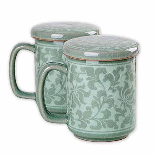 박씨상방 2종 청자 백당초 머그 다기세트