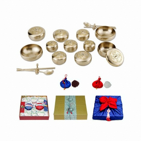 거창유기공방 유기 예단용 옥바리 개량 칠첩반상기 조각 세트 (kgt-61-1) 2인용(22P), 수저(2벌)