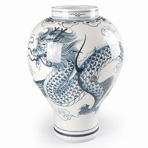 박씨상방  백자 청화 용문용춤 화병