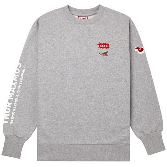 구김스 남녀공용 악어 오버핏 기모 맨투맨 티셔츠_G17FMRT903