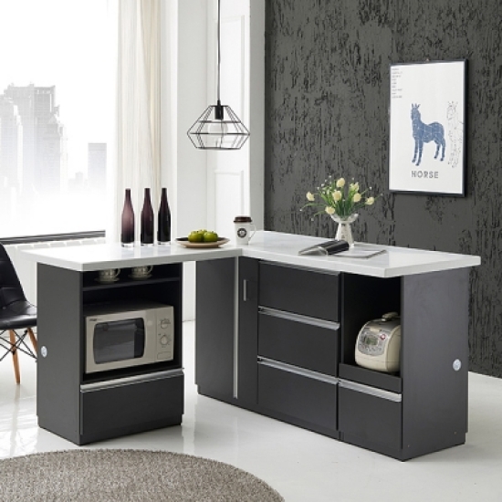 나무뜰 리빙스퀘어 ㄱ자 확장형 대리석홈바 아일랜드식탁