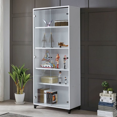 하이플러스가구 프라하 키높은 유리 장식장 800