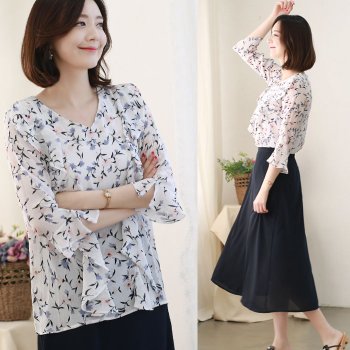 웬디즈갤러리 러플 플라워 블라우스 NBL008
