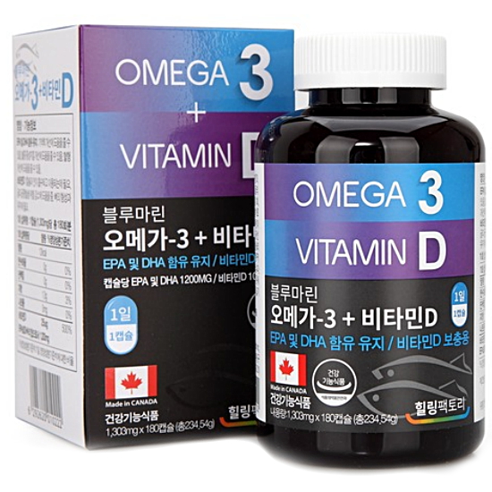 힐링팩토리 오메가3 + 비타민D 1303mg 180캡슐