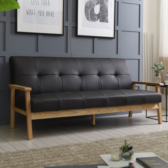 아로미가구 뉴벨르 애쉬원목 가죽소파 3인용