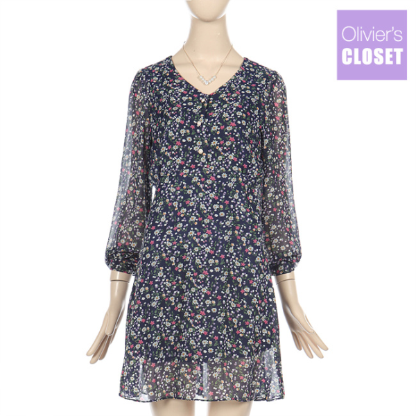 올리비에스클로젯 잔꽃 진주단추 쉬폰 원피스_O1903OP033A O1903OP033A