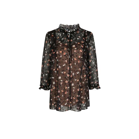 JJ지고트 여성 프릴 시스루 플라워 블라우스 GJ4A0BL24