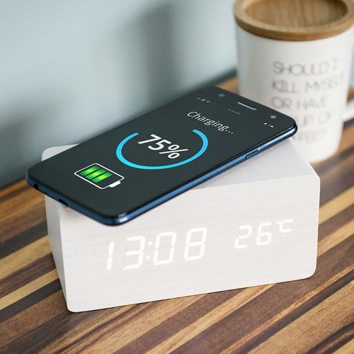 유진정밀 오리엔트 화이트 우든 무선충전 디지털 시계 OT1607ODW