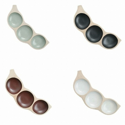 무경도자기  완두콩 3구 나눔 접시 소