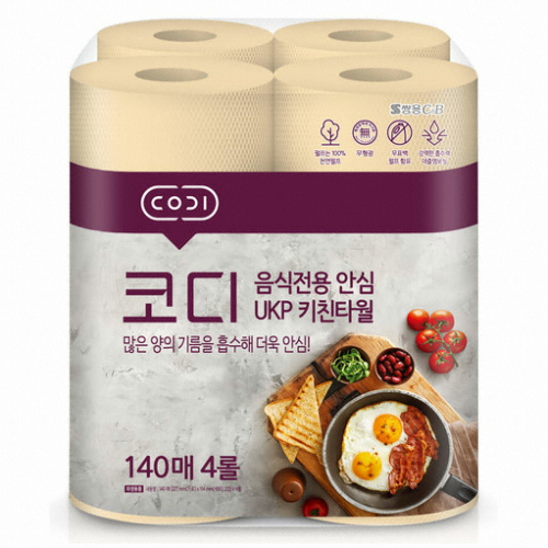  코디 음식전용 안심 키친타월 140매 (4입)[1팩(4입)]