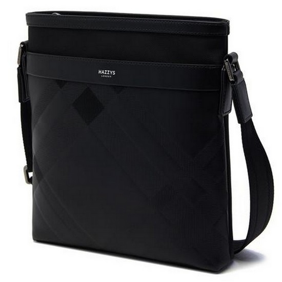 헤지스 남성 가죽 체크 실버로고 크로스백_HJBA0E172BK