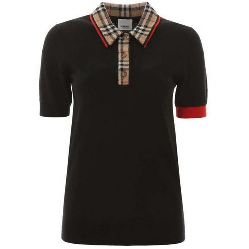 버버리 체크 트리밍 메리노 울 폴로셔츠_8024766