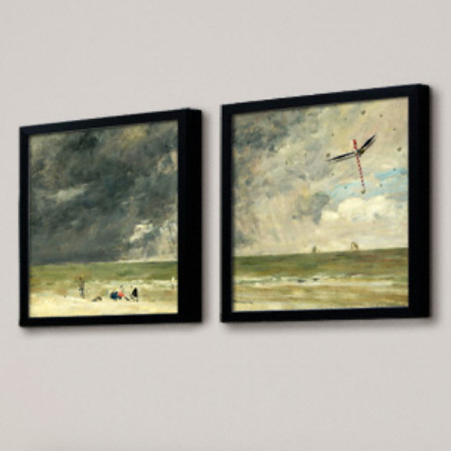 꾸밈  px052-명화78_루이외젠부댕의트루빌해변액자벽시계-