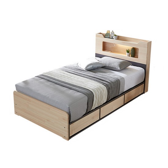 장인가구 시드니 편백나무 3서랍 수납 LED침대 SS