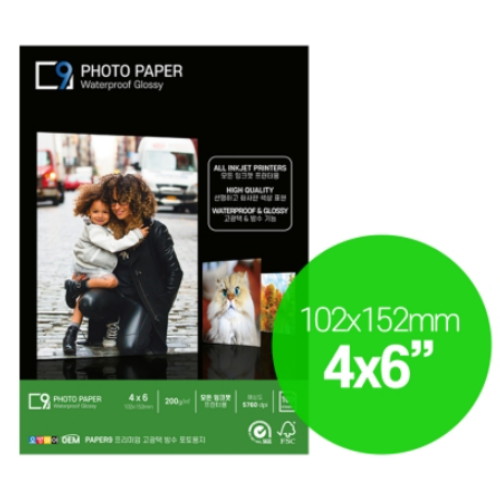 페이퍼나인 고광택 방수 잉크젯 포토용지 4x6 200g