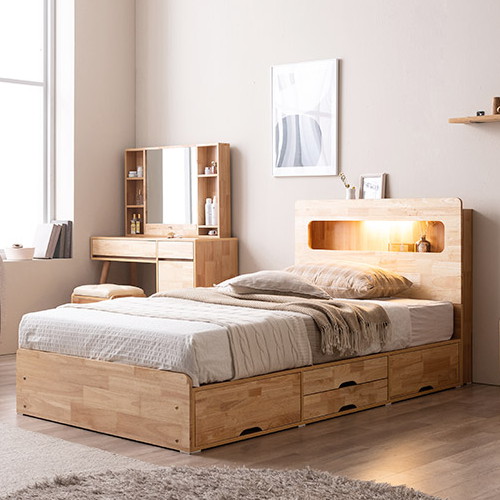 삼익가구 마레 4단 수납 원목 LED침대 SS